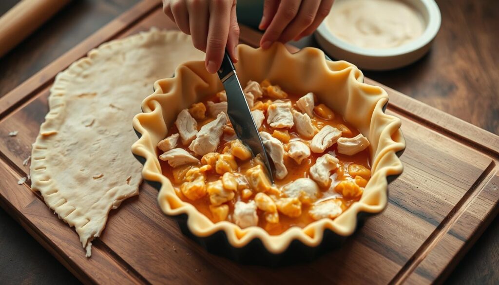 assembling pot pie crust layers