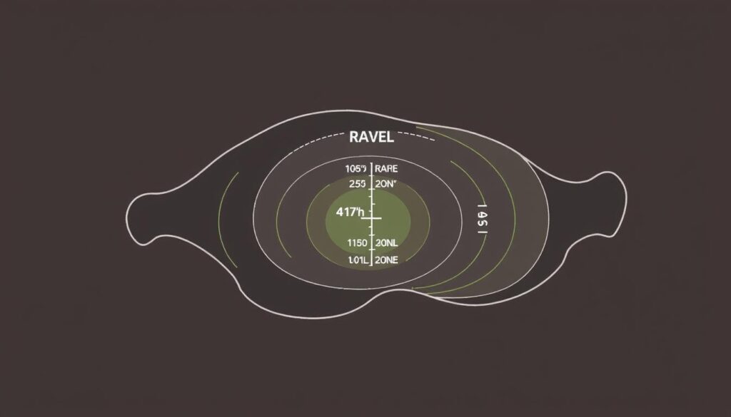 A detailed, cutaway diagram of an internal temperature guide for grilling and smoking meat, specifically chicken, on a Traeger pellet grill. The guide shows the ideal internal temperature ranges for different doneness levels - rare, medium-rare, medium, medium-well, and well-done - along with accompanying color-coded zones. The diagram is rendered with a technical, engineering-inspired aesthetic, using clean lines, muted colors, and minimal text annotations. The lighting is neutral and evenly-lit, with a subtle sense of depth and dimensionality to convey the layered structure of the guide. The camera angle is a slightly elevated, three-quarter view to provide a clear, comprehensive overview of the temperature zones. A detailed, cutaway diagram of an internal temperature guide for grilling and smoking meat, specifically chicken, on a Traeger pellet grill. The guide shows the ideal internal temperature ranges for different doneness levels - rare, medium-rare, medium, medium-well, and well-done - along with accompanying color-coded zones. The diagram is rendered with a technical, engineering-inspired aesthetic, using clean lines, muted colors, and minimal text annotations. The lighting is neutral and evenly-lit, with a subtle sense of depth and dimensionality to convey the layered structure of the guide. The camera angle is a slightly elevated, three-quarter view to provide a clear, comprehensive overview of the temperature zones.