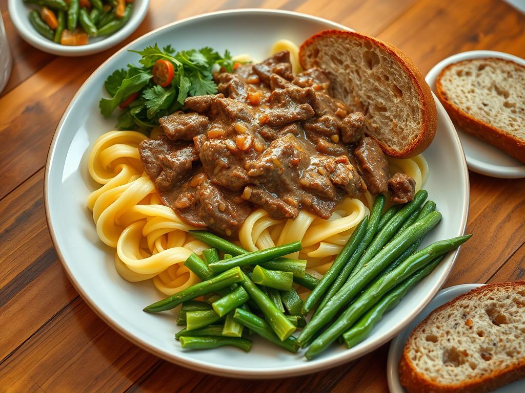Campbell's Soup Beef Stroganoff served with various side dishes